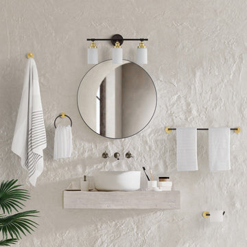 Egan 23.25" 3-Light Classic Cottage Vanity Light with Frosted Glass Shades and Bathroom Hardware Accessory Set - JONATHAN Y